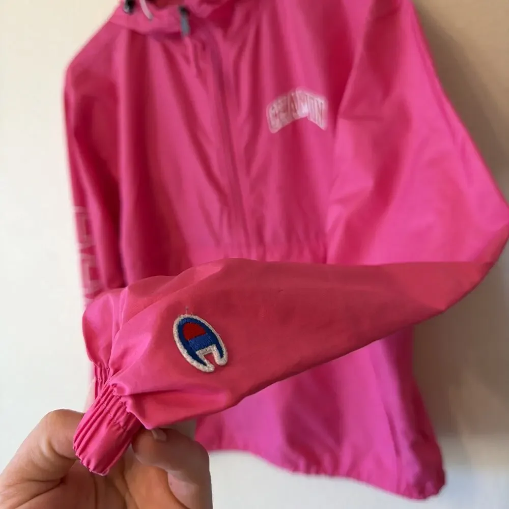 Champion Women's S Pink Packable Anorak Windbreaker Jacket J1015 Sleeve Logo - Picture 3 of 9